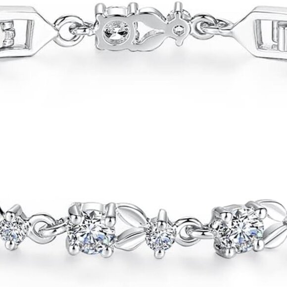 Jewelry - White Gold Plated 3mm CZ Classic Tennis Wedding Bracelets for Brides Cubic Zirco